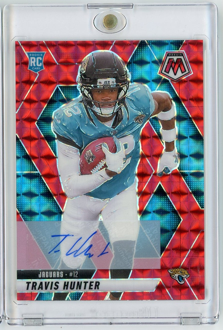 2025 Panini Mosaic Travis Hunter #301 /199 Red Mosaic Auto Rookie RC Football Card - Golden Apple Comics