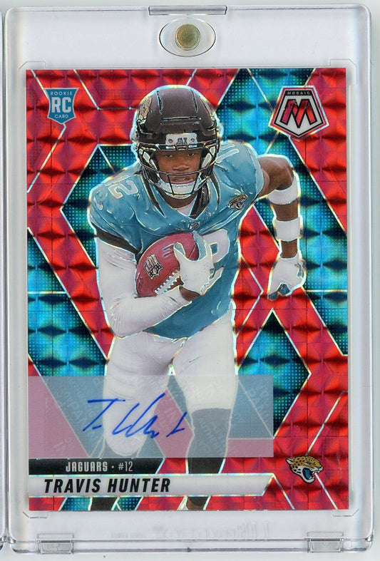 2025 Panini Mosaic Travis Hunter #301 /199 Red Mosaic Auto Rookie RC Football Card - Golden Apple Comics