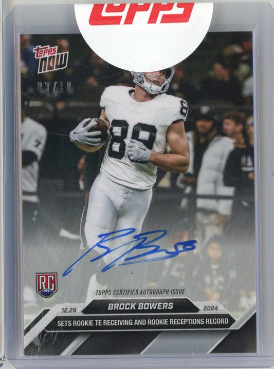 2024 Topps Now Brock Bowers #17A Auto /10 Las Vegas Raiders Rookie RC Football Card