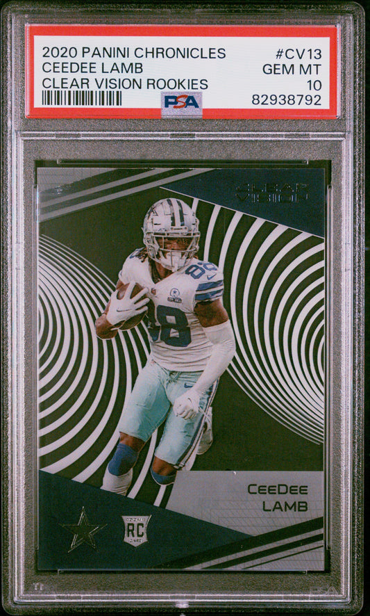 Graded 2020 Panini Chronicles CeeDee Lamb #CV13 Clear Vision Rookies Rookie RC Football Card PSA 10 Gem Mint