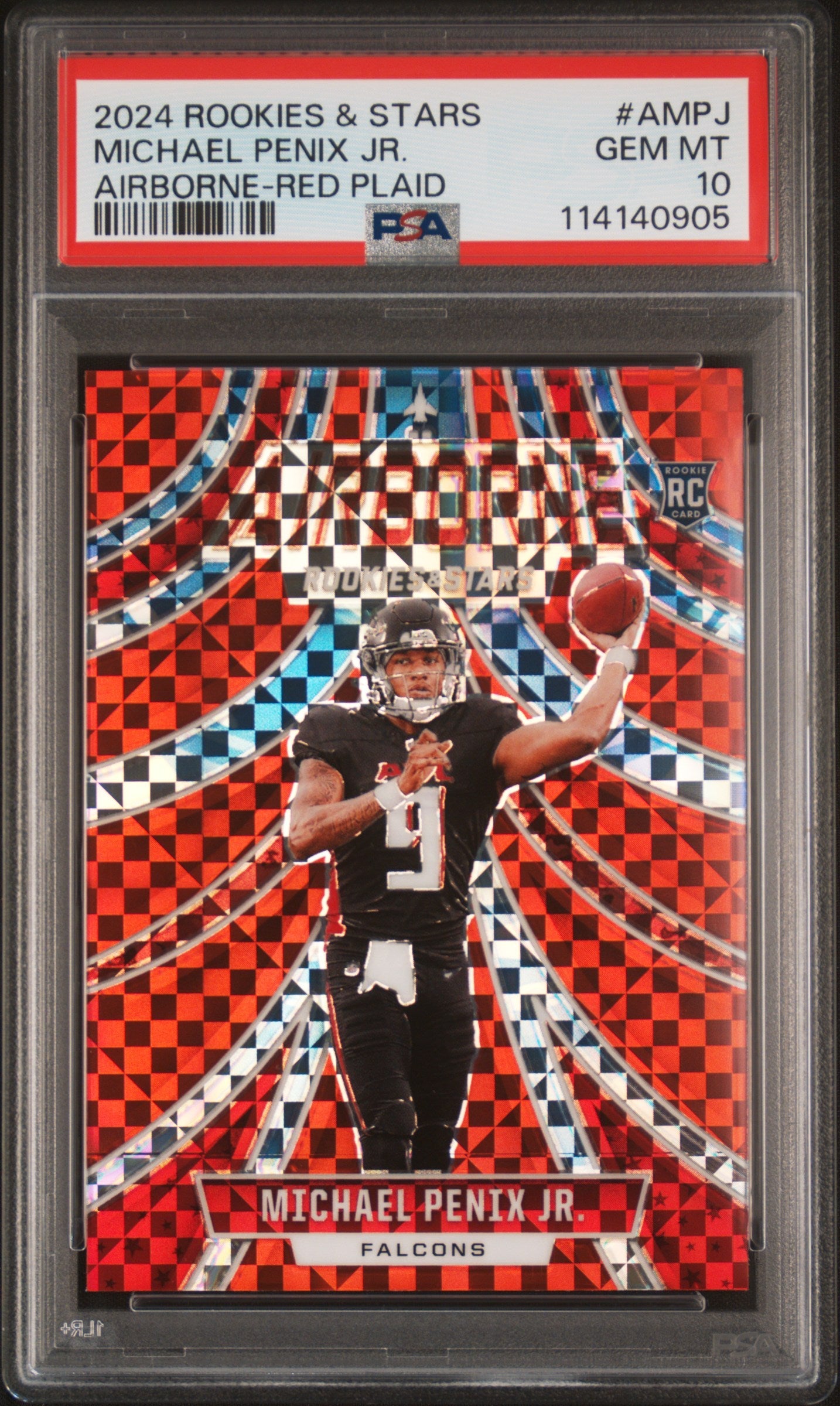 Graded 2024 Panini Rookies & Stars Michael Penix Jr #AMPJ Airborne Red Plaid Rookie RC Football Card PSA 10 Gem Mint - Golden Apple Comics