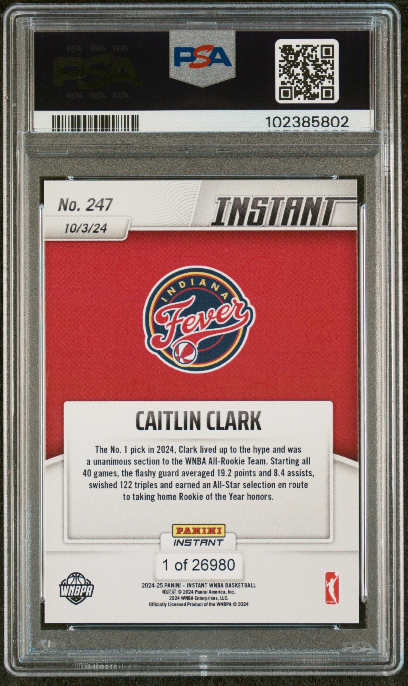 Card 2024 Panini Instant RC #CCROY - Indiana Fever WNBA Rookie Card, In Hand Now Caitlin Clark - Foto 8