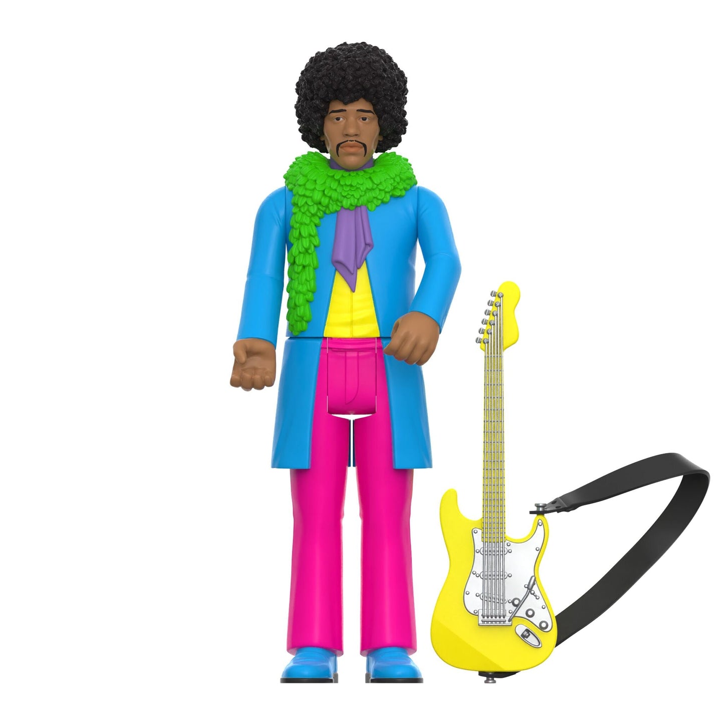 Super7 x Jimi Hendrix Blacklight (Are You Experienced) ReAction Figure on Flocked Cardback