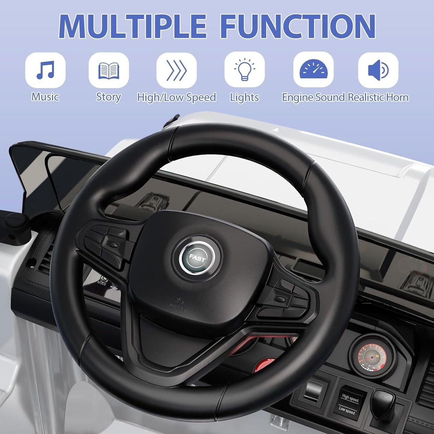 Kids Electric Ride On Jeep Toy Car with Remote Control and Music - 12V, 3 Speeds, White