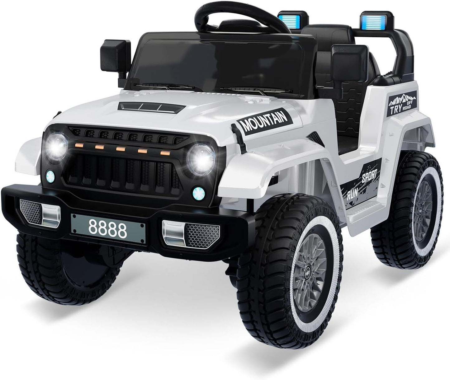 Kids Electric Ride On Jeep Toy Car with Remote Control and Music - 12V, 3 Speeds, White