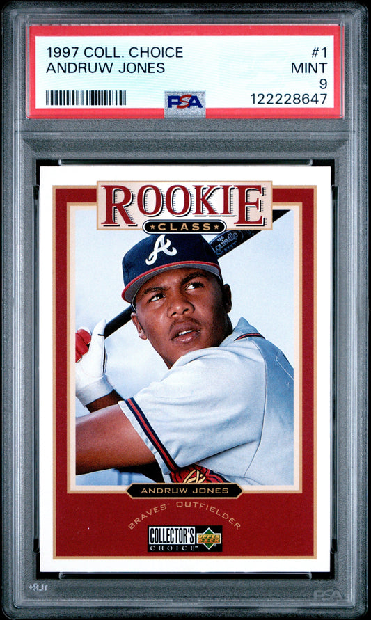 Graded 1997 Upper Deck Collectors Choice Andruw Jones #1 Rookie RC Baseball Card PSA 9 Mint