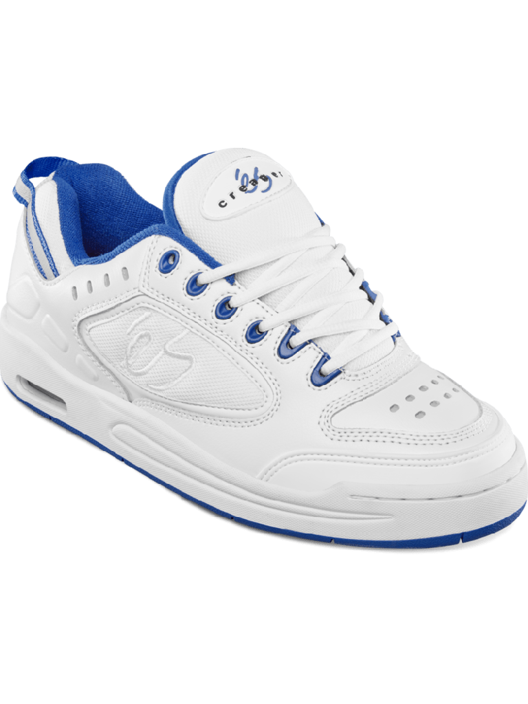 éS The Creager White / Blue Skateboard Shoes