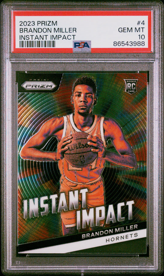 Graded 2023 Panini Prizm Brandon Miller #4 Instant Impact Rookie RC Basketball Card PSA 10 Gem Mint