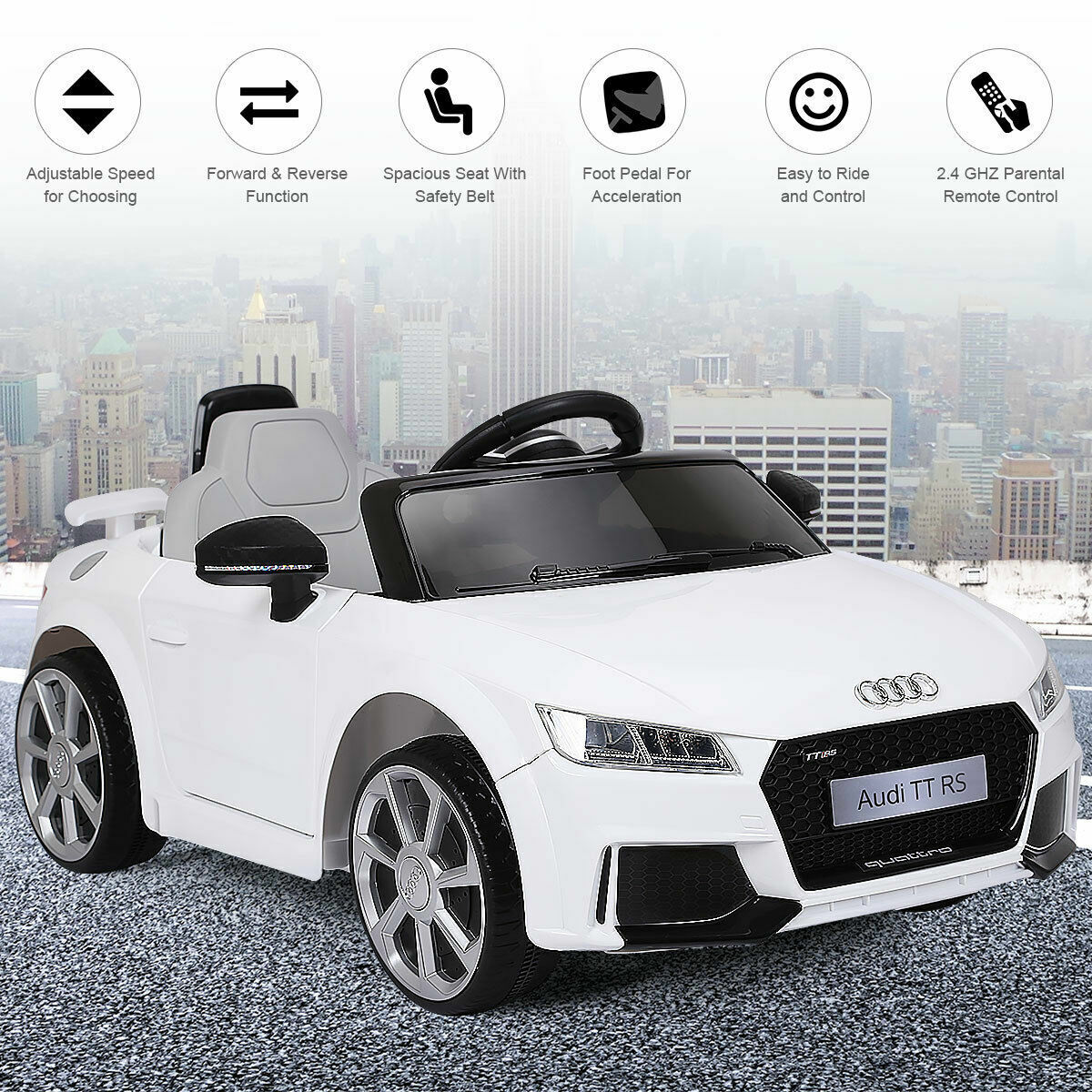 Licensed 12V Audi TT RS Electric Kids Ride On Car with Remote Control and MP3 Player - White