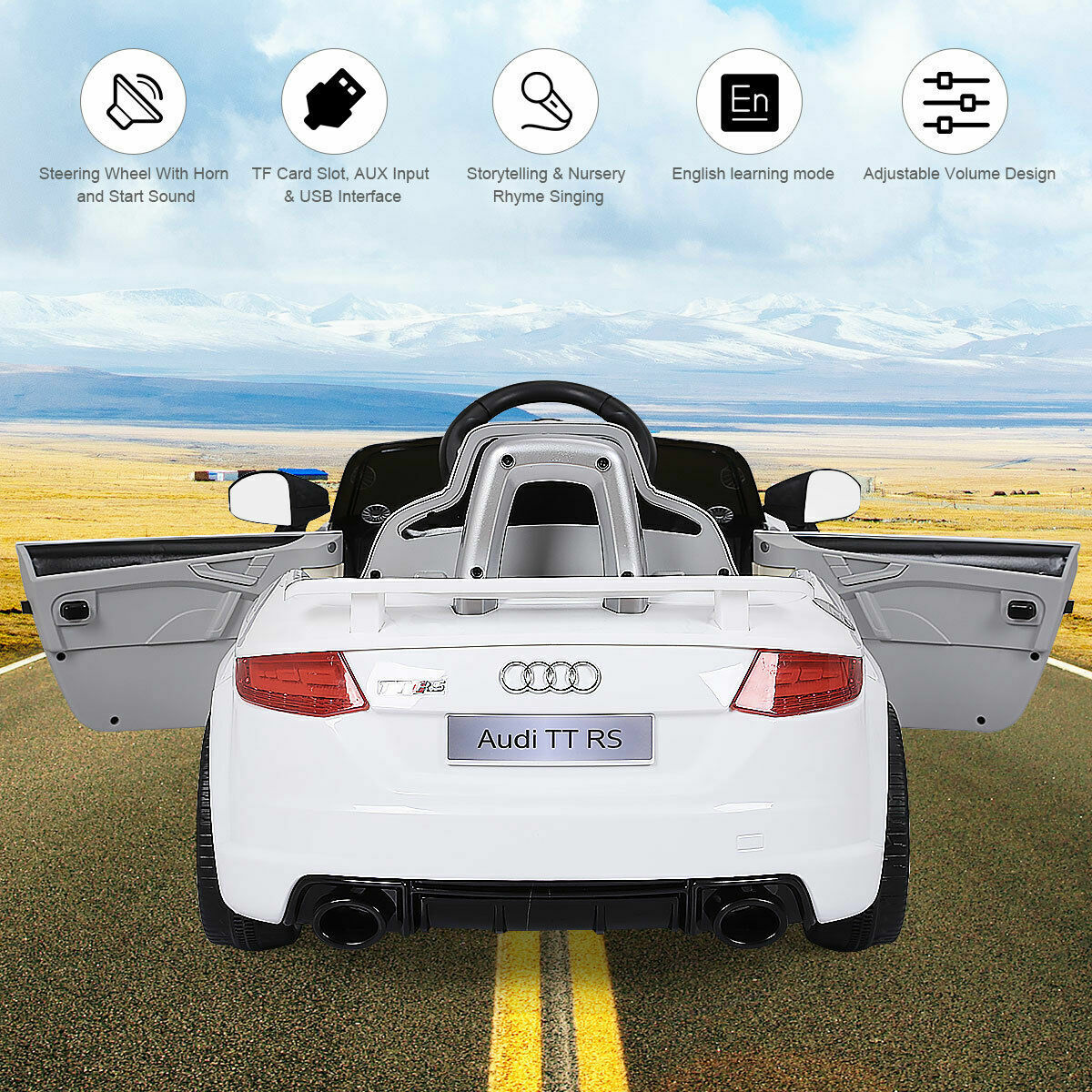 Licensed 12V Audi TT RS Electric Kids Ride On Car with Remote Control and MP3 Player - White