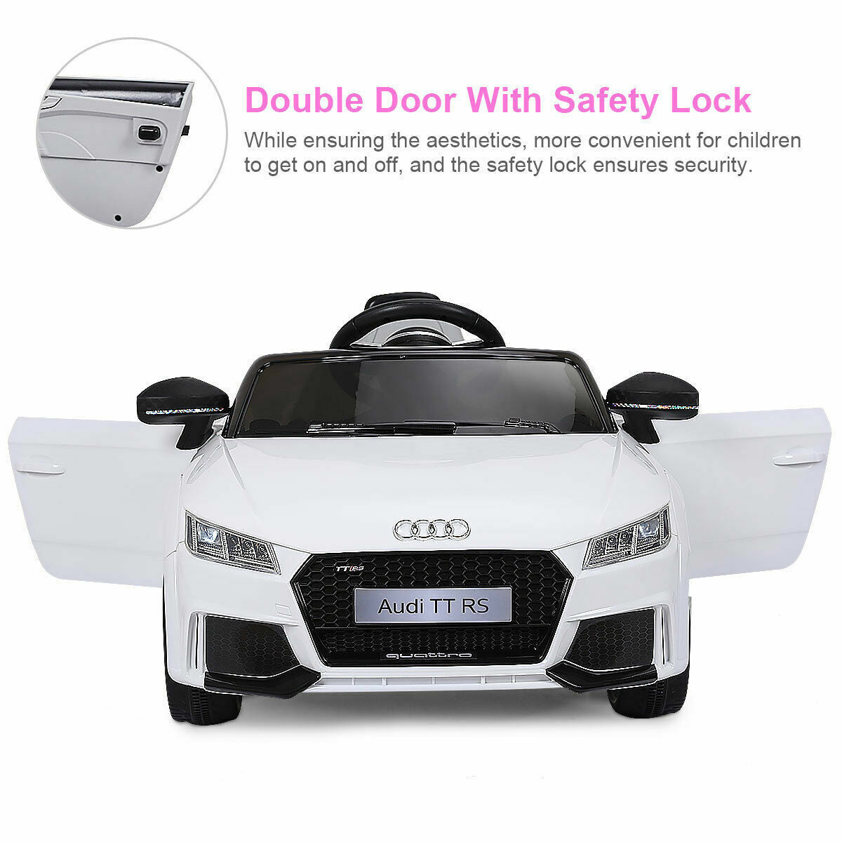 Licensed 12V Audi TT RS Electric Kids Ride On Car with Remote Control and MP3 Player - White