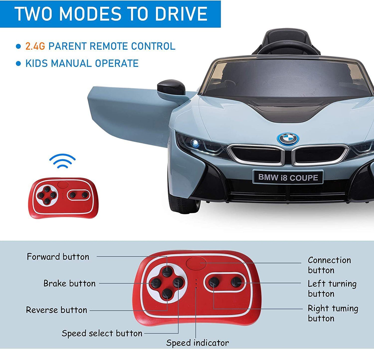 Licensed BMW i8 Electric Ride-On Car for Kids with Remote Control - 12V Powered Vehicle