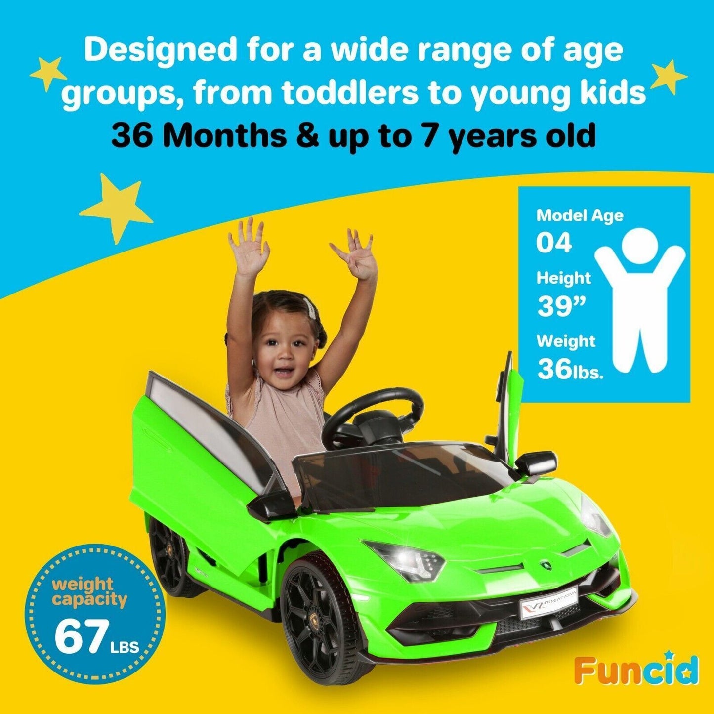 Electric Lamborghini Sian Ride-On Car for Kids with Remote Control, MP3, AUX, and USB Connectivity