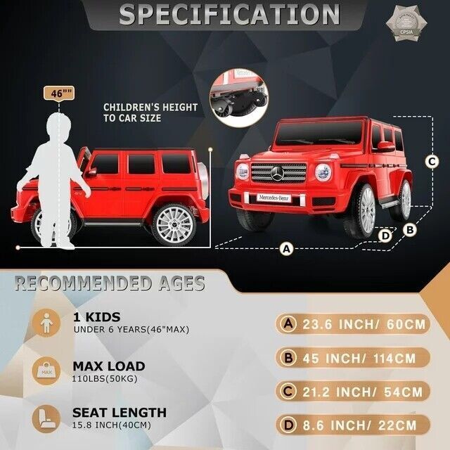 Licensed Mercedes-Benz G500 4WD Kids Ride-On Car with Remote Control - Perfect Gift for Children