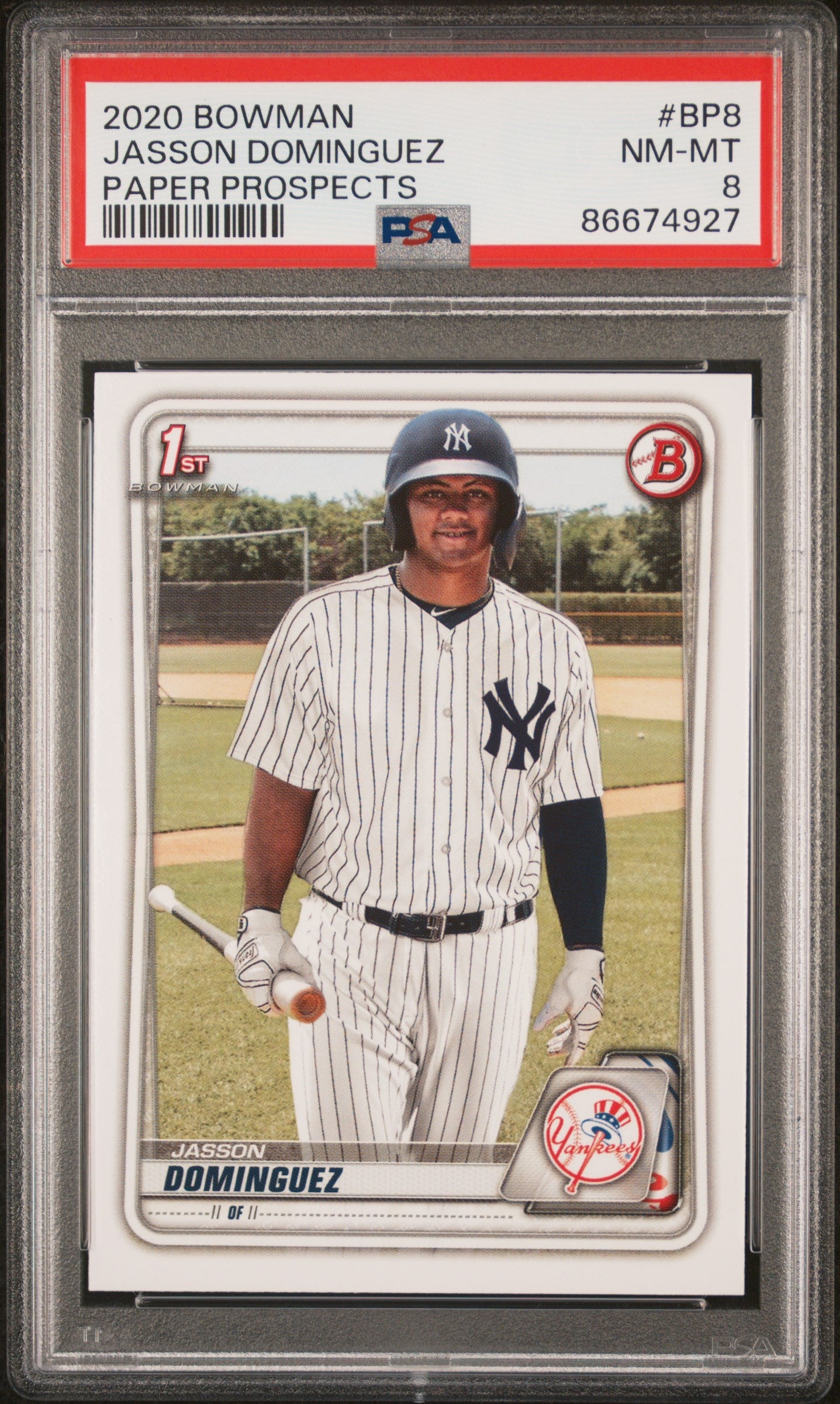 Graded 2020 Bowman Paper Prospects Jasson Dominguez #BP8 Rookie RC Baseball Card PSA 8 Near Mint