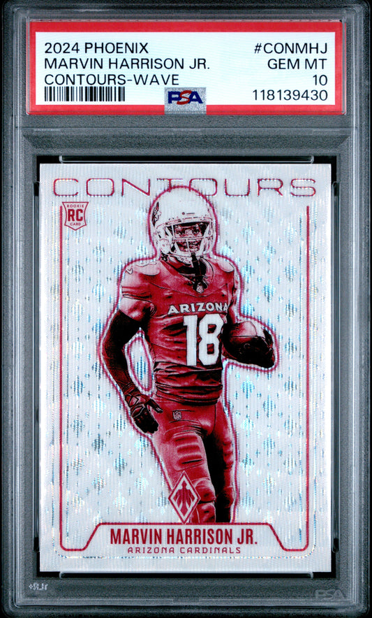 Graded 2024 Panini Phoenix Marvin Harrison Jr #CONMHJ Contours Wave Rookie RC Football Card PSA 10 Gem Mint