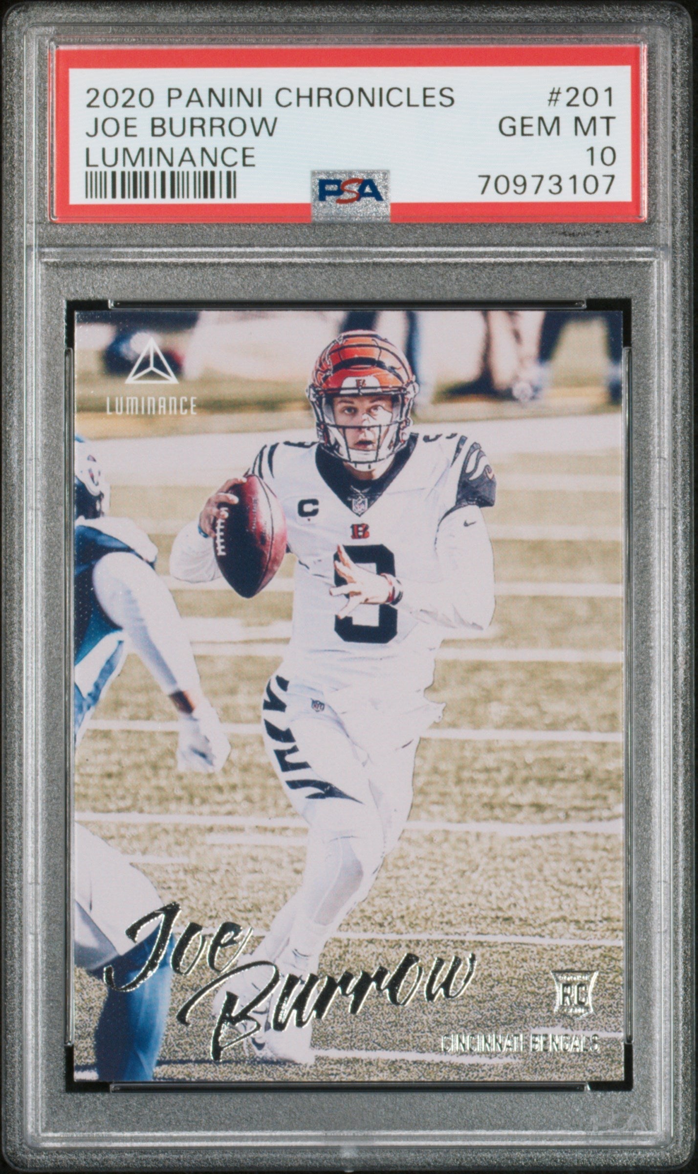 Graded 2020 Panini Chronicles Joe Burrow #201 Luminance Rookie RC Football Card PSA 10 Gem Mint