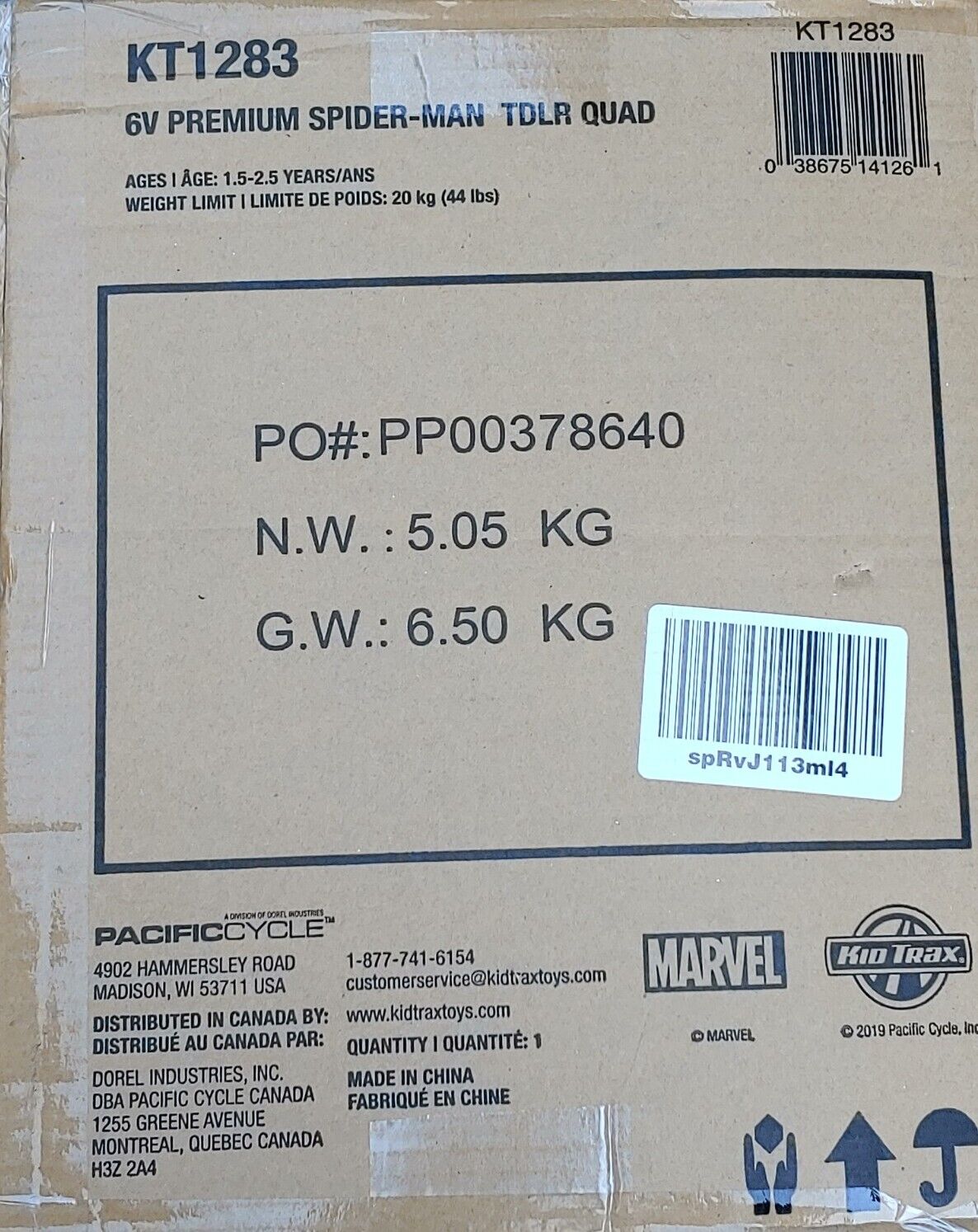 Marvel's Spider-Man 6V Quad Ride-On for Toddlers by Kid Trax (KT1283)