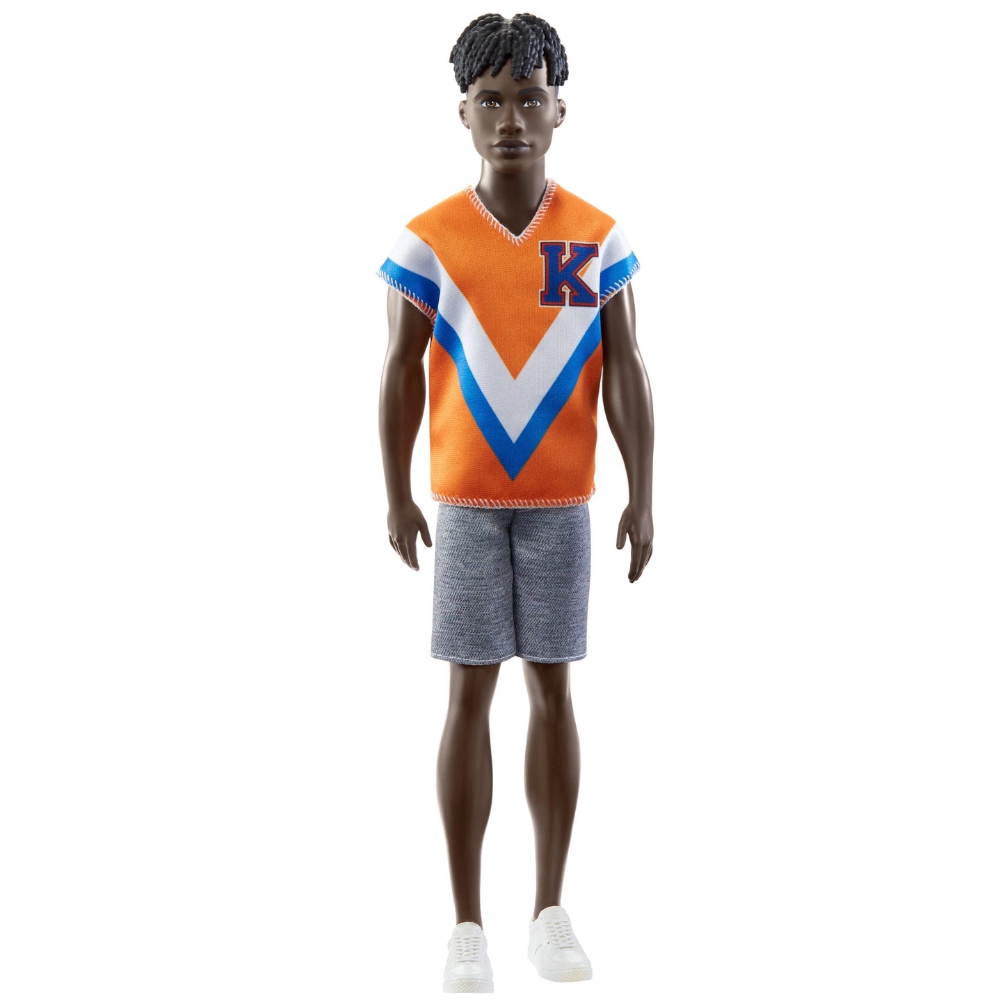 Barbie Ken Fashionistas Doll #203 with Twisted Black Hair, Orange Athletic Jersey, Shorts & White Sneakers