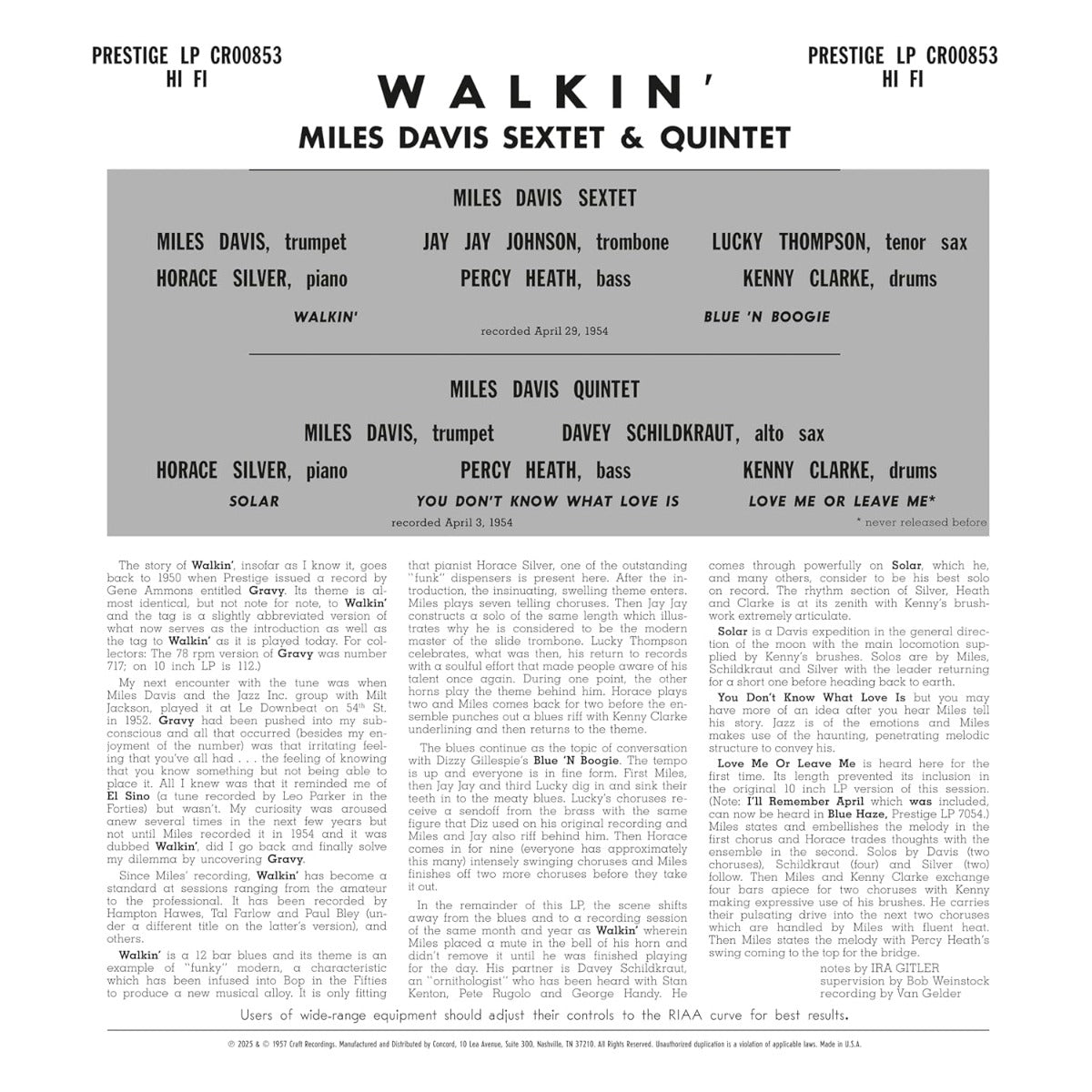Walkin' (Original Jazz Classics Series) (180 Gram Vinyl) (Vinyl)