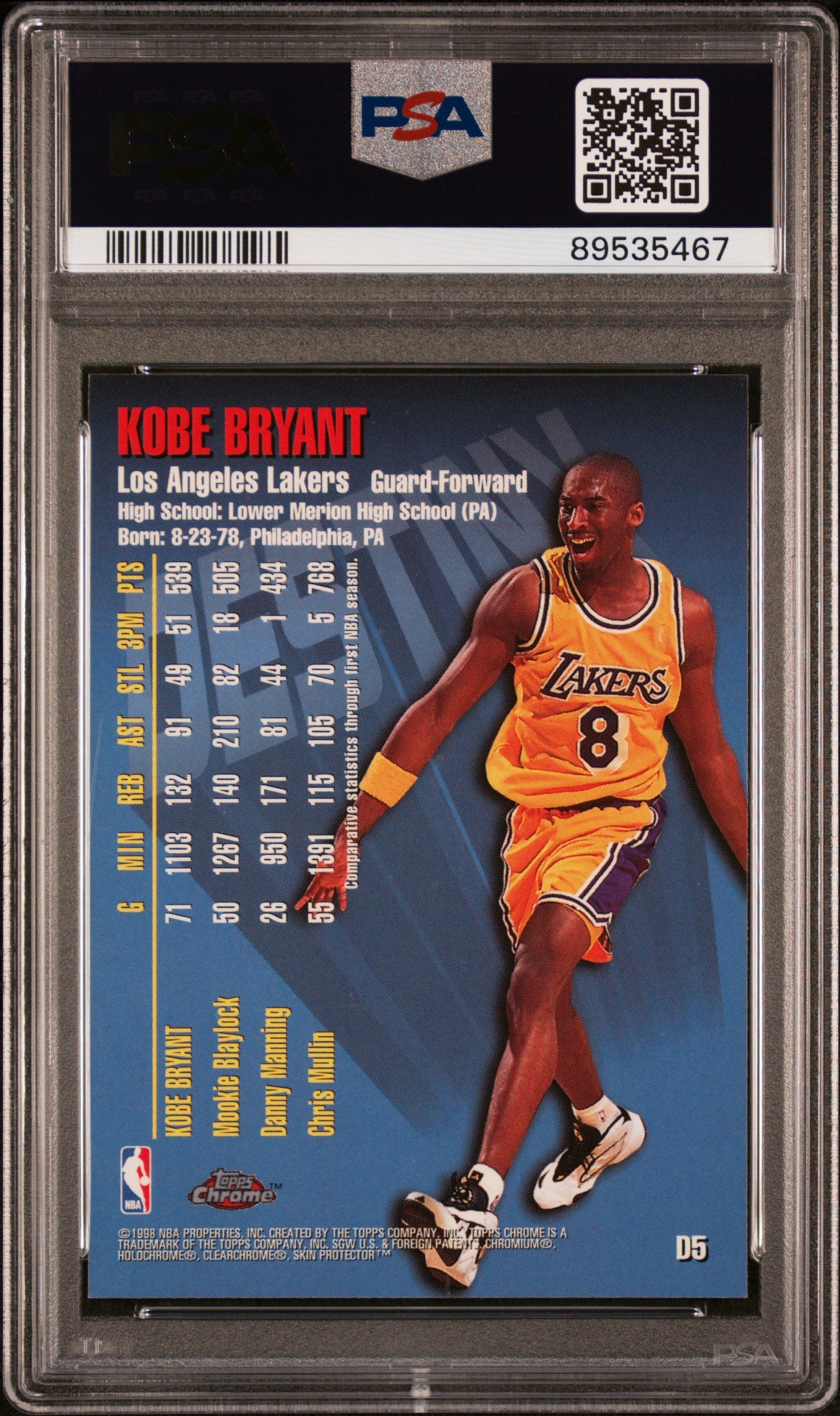 Graded 1997 Topps Chrome Destiny Kobe Bryant #D5 Basketball Card PSA 9 Mint