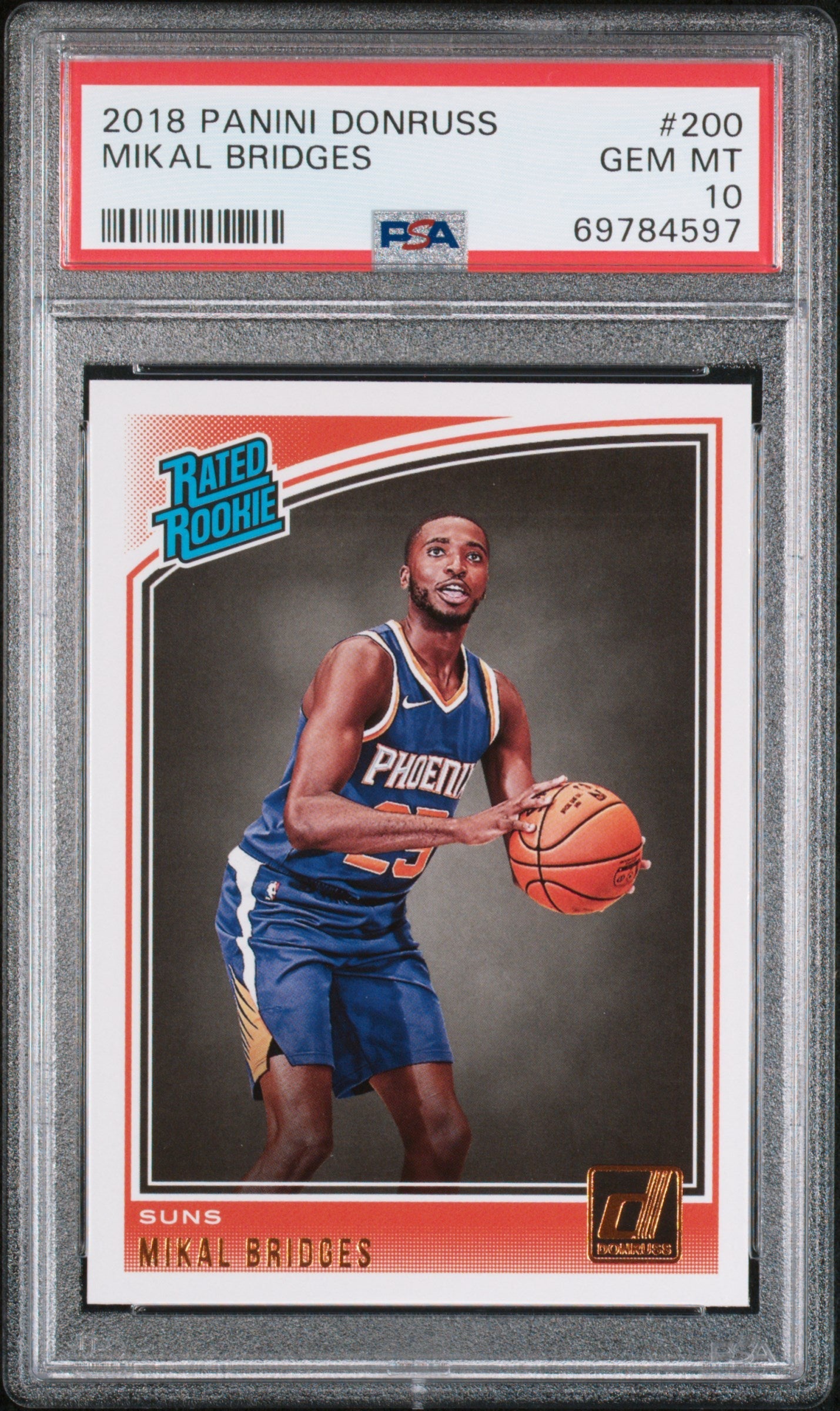 Graded 2018 Panini Donruss Mikal Bridges #200 Rookie RC Basketball Card PSA 10 Gem Mint