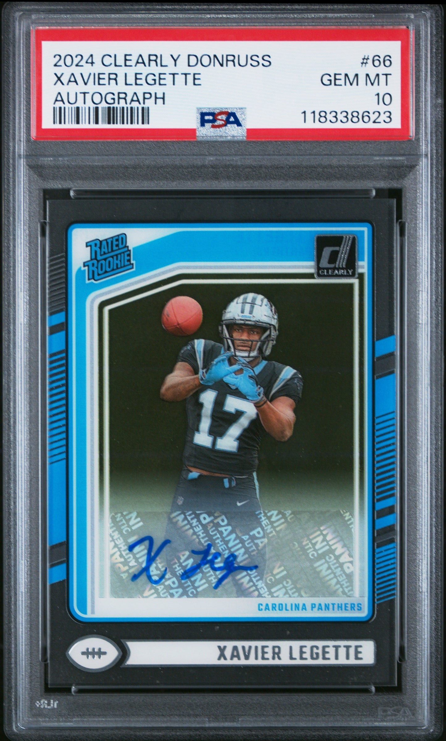 Graded 2024 Panini Clearly Donruss Xavier Legette #66 Autograph  Rookie RC Football Card PSA 10 Gem Mint
