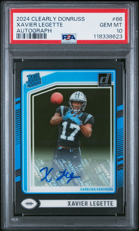 Graded 2024 Panini Clearly Donruss Xavier Legette #66 Autograph  Rookie RC Football Card PSA 10 Gem Mint