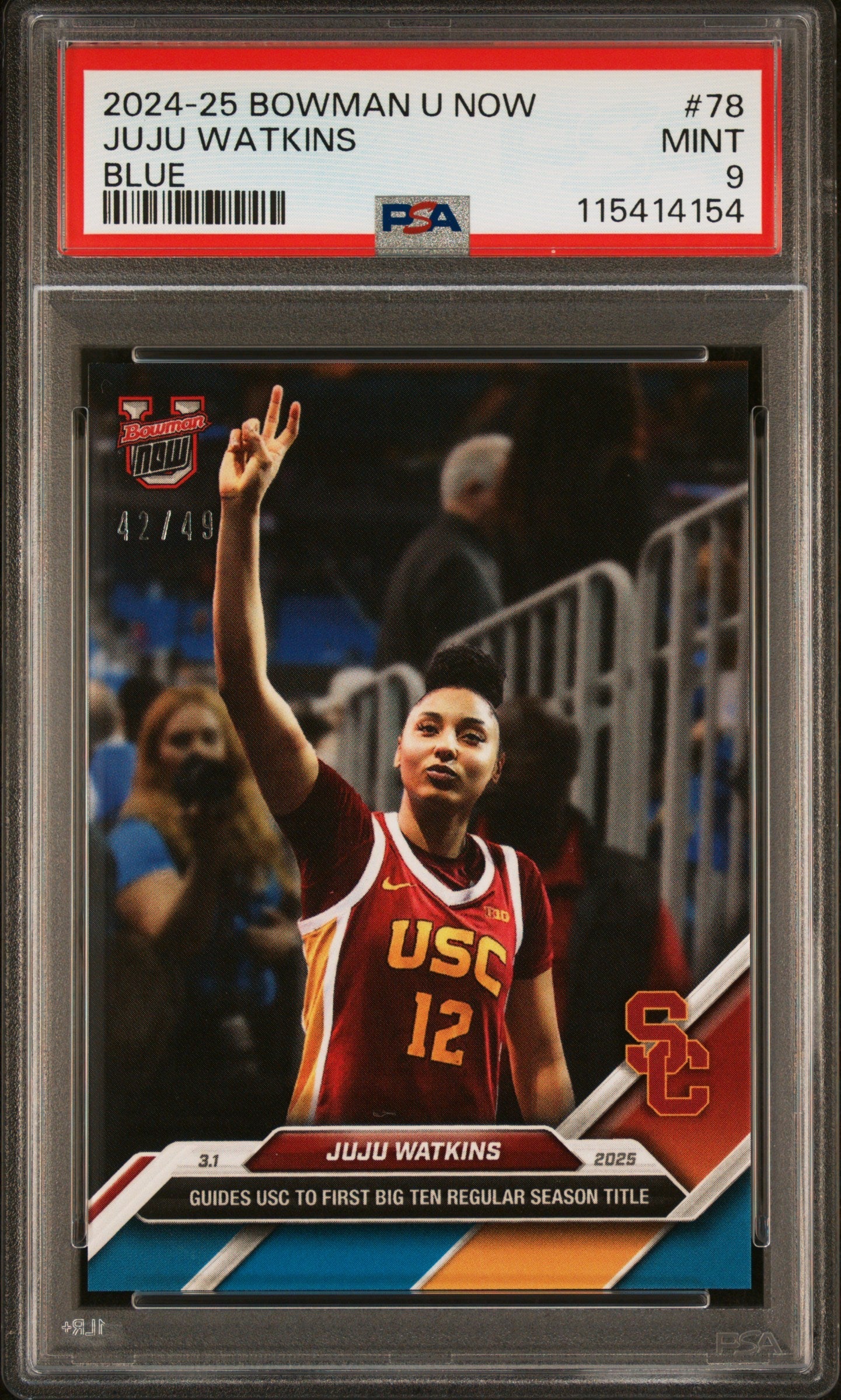 Graded 2024 Topps Bowman U Now JuJu Watkins #78 Blue /49 Rookie RC Basketball Card PSA 9 Mint