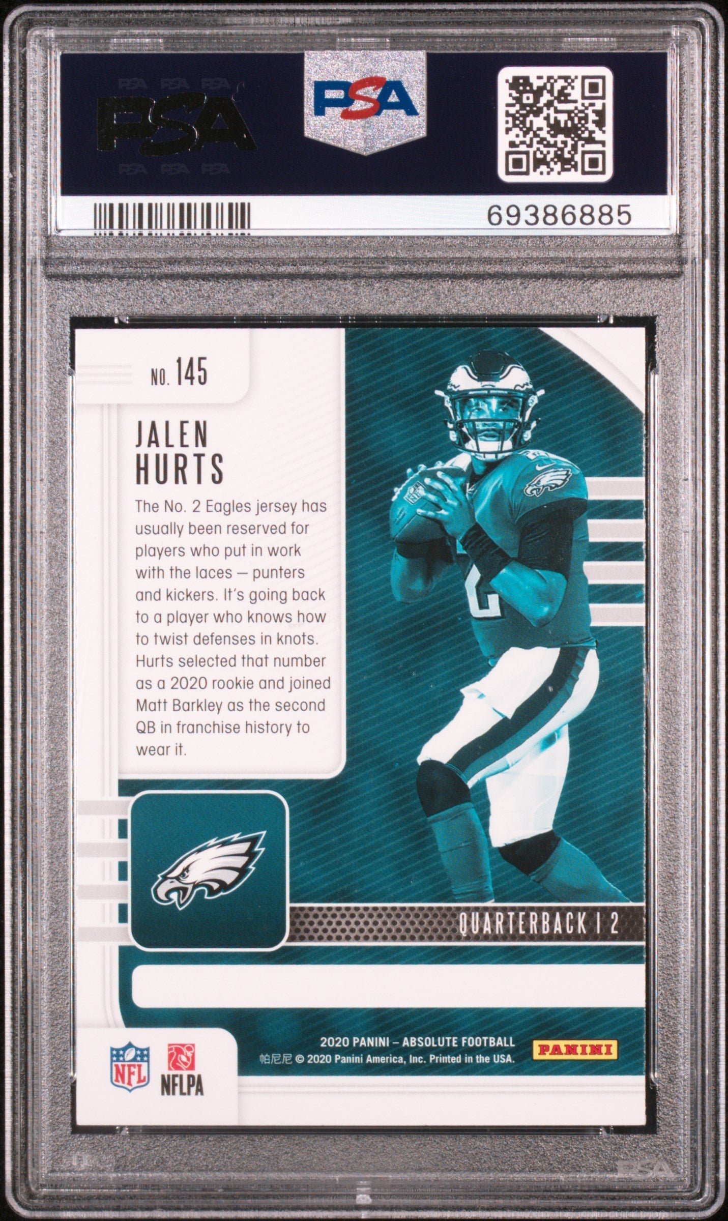 Graded 2020 Panini Absolute Jalen Hurts #145 Green Rookie RC Football Card PSA 10 Gem Mint