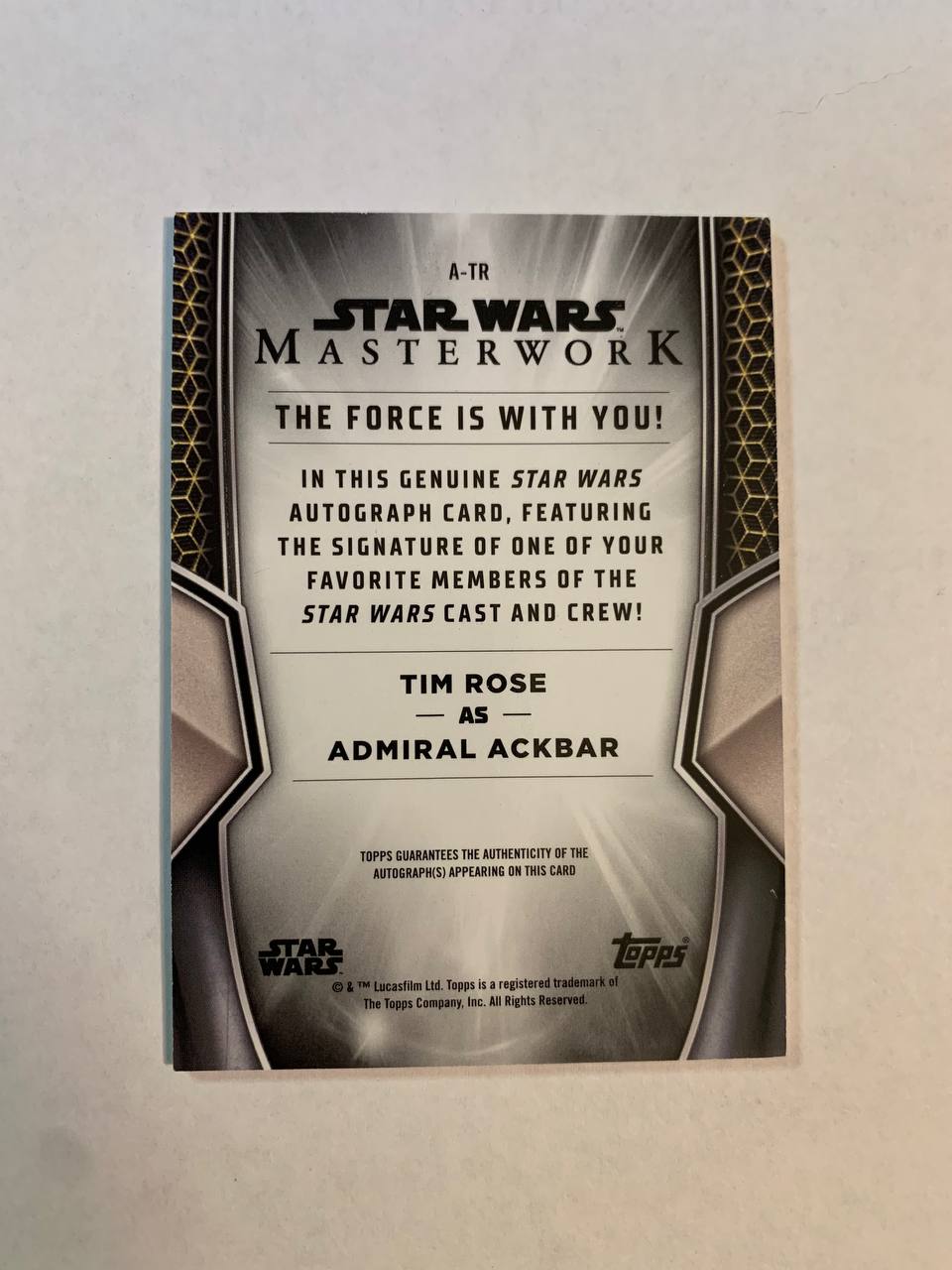 Star Wars Topps Masterworks 2025 Admiral Ackbar Tim Rose Auto Autograph Signed Trading Card