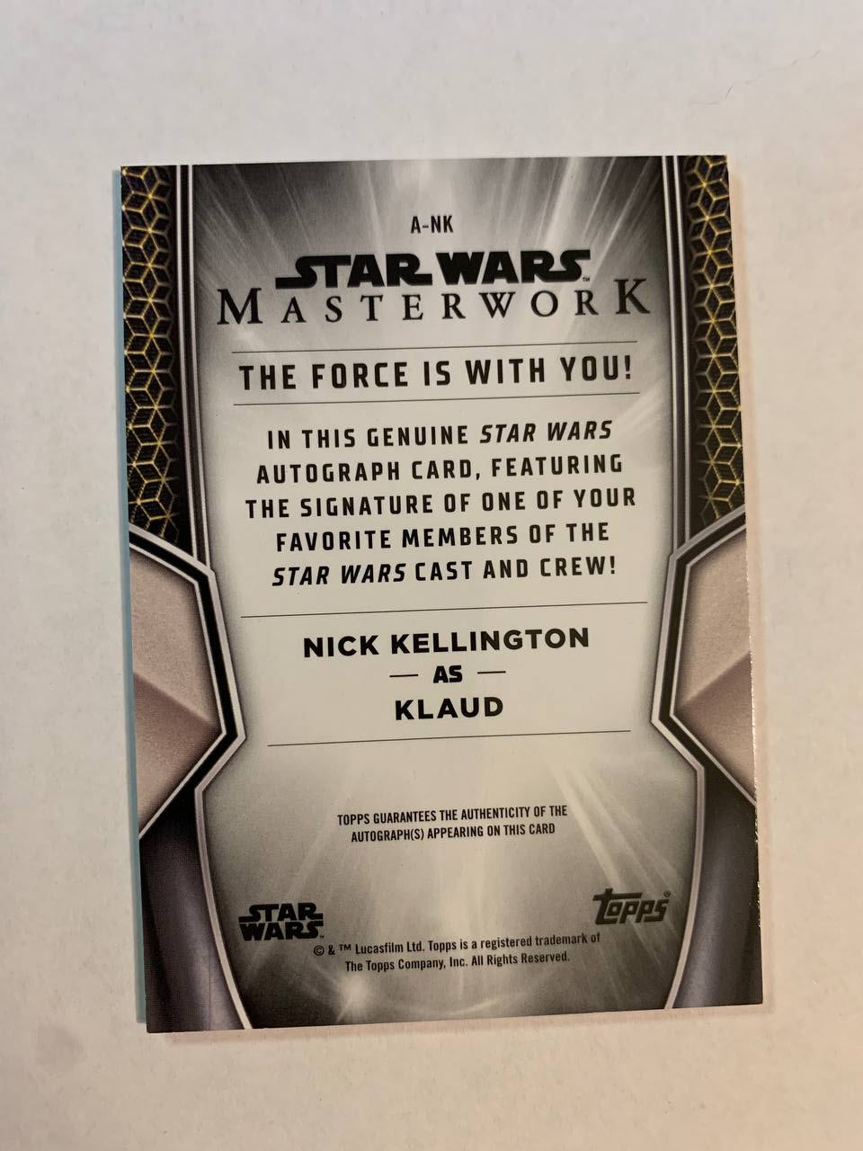 Star Wars Topps Masterworks 2025 Klaud Nick Kellington Auto Autograph Signed Trading Card