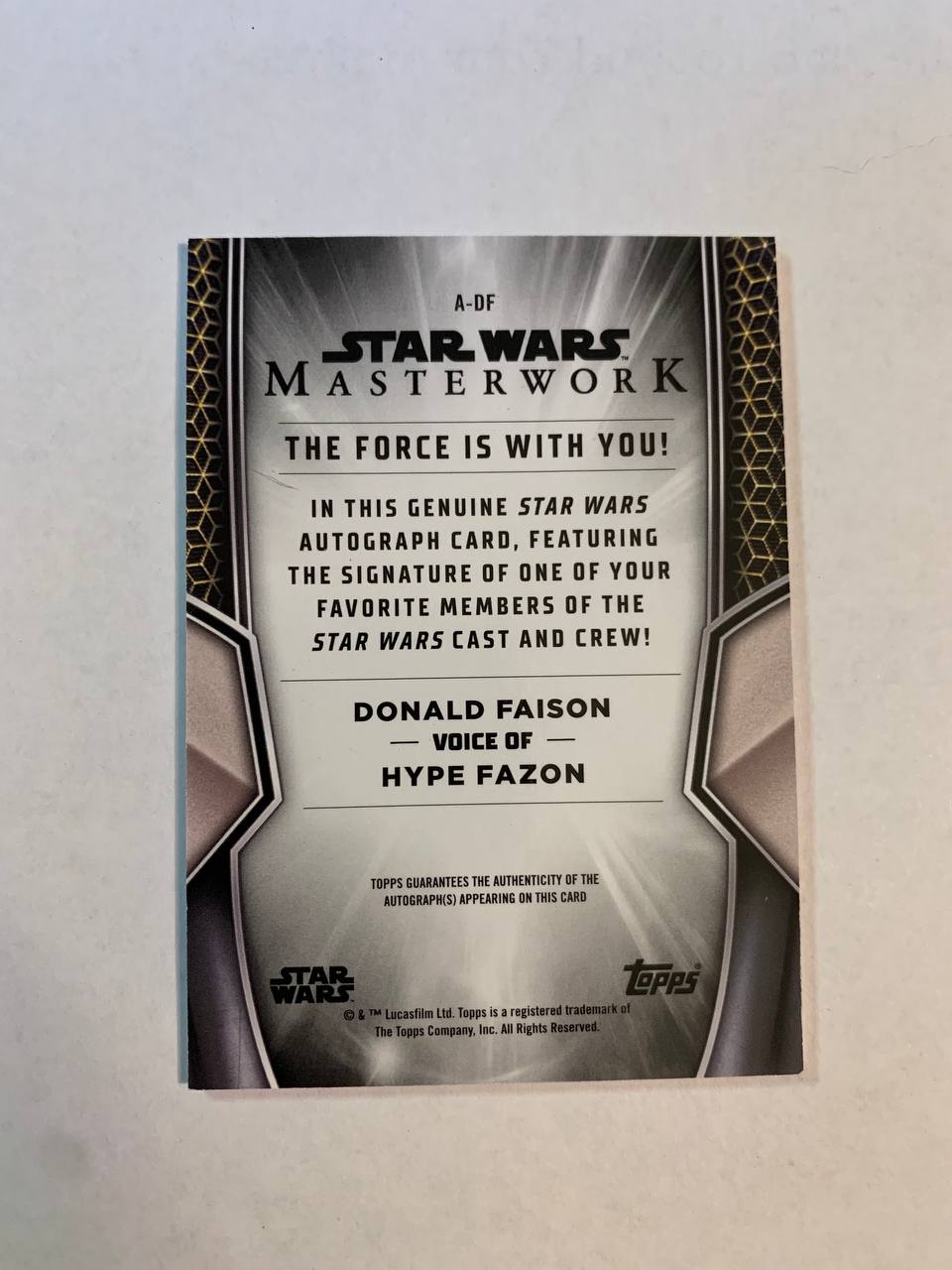 Star Wars Topps Masterworks 2025 Hype Fazon Donald Faison Auto Autograph Signed Trading Card