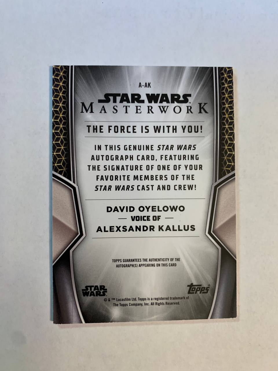 Star Wars Topps Masterworks 2025 Alexsandr Kallus David Oyelowo Auto Autograph Signed Trading Card