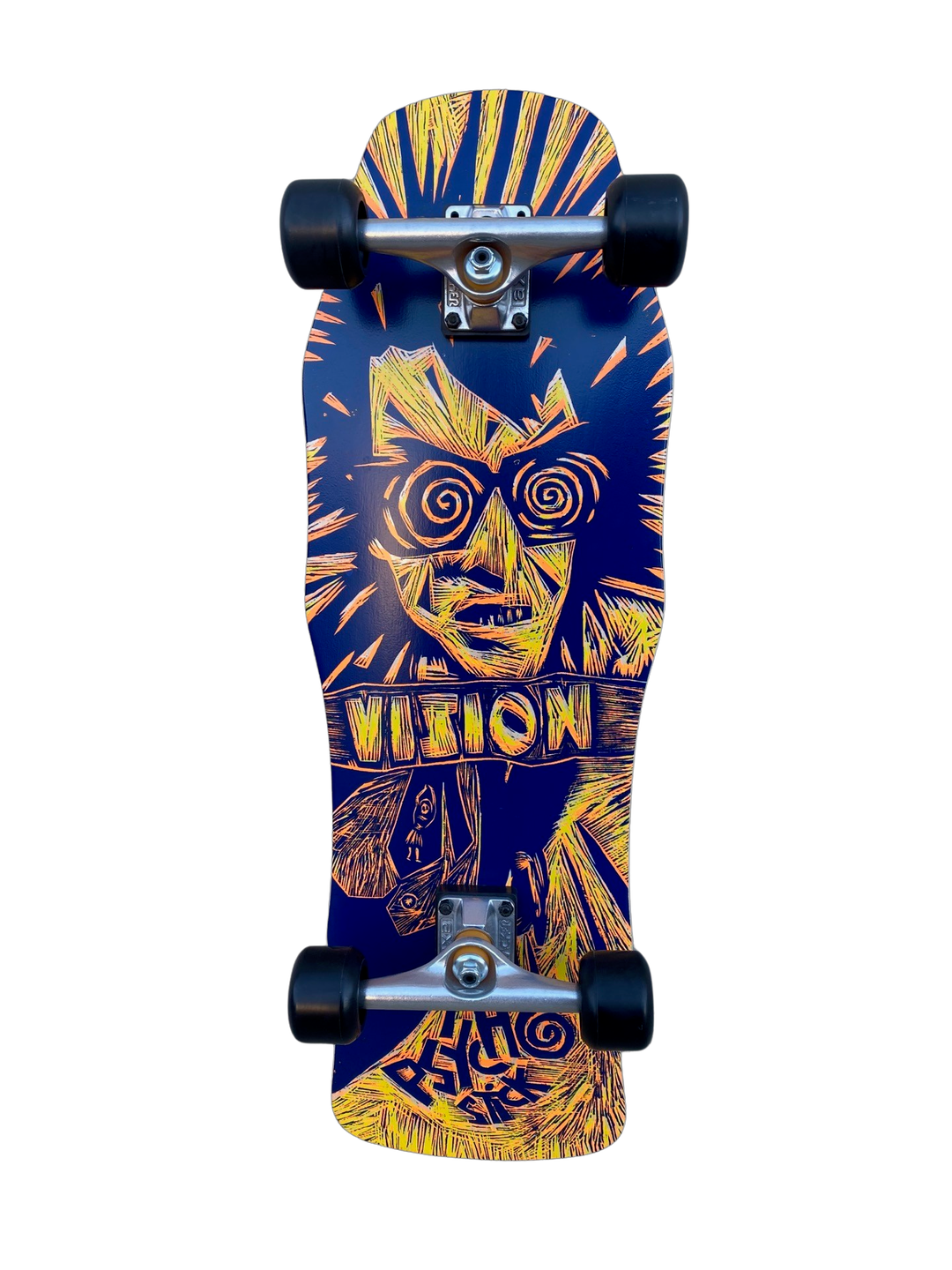 Vision Psycho Stick Woodcut Yellow / Blue 10" Complete Skateboard