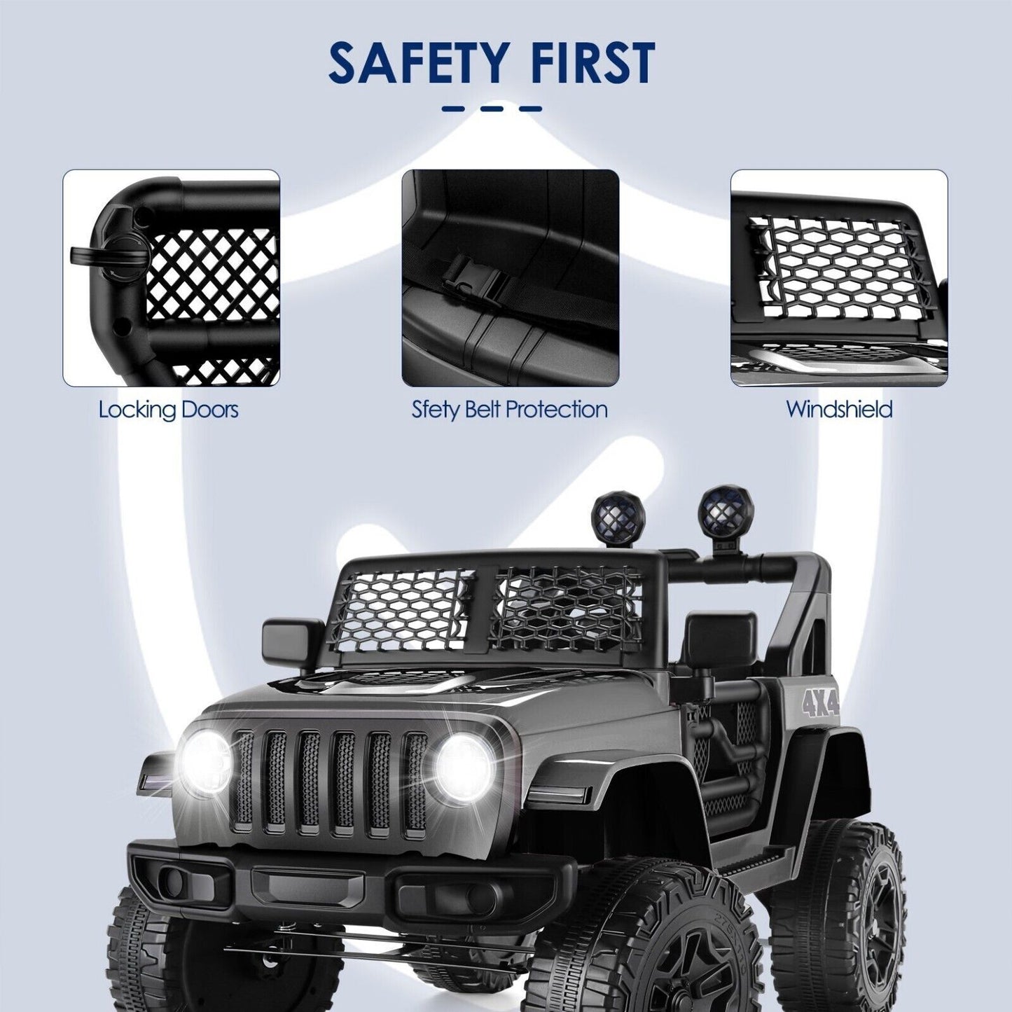 Premium 12V Electric Ride-On Jeep with LED Lights, MP3 Player, Remote Control, and 3 Speed Options