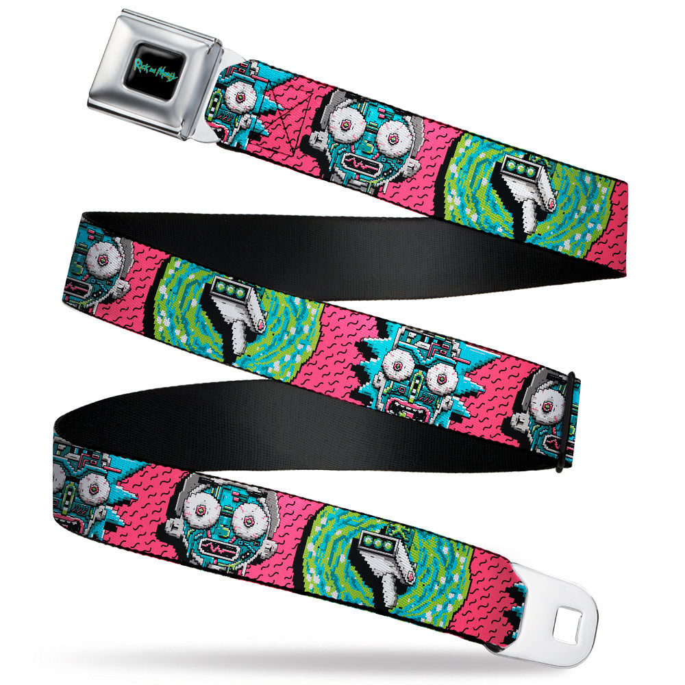 RICK AND MORTY Text Logo Full Color Black/Blue Seatbelt Belt - RICK AND MORTY Text Logo Full Color Black/Blue Webbing