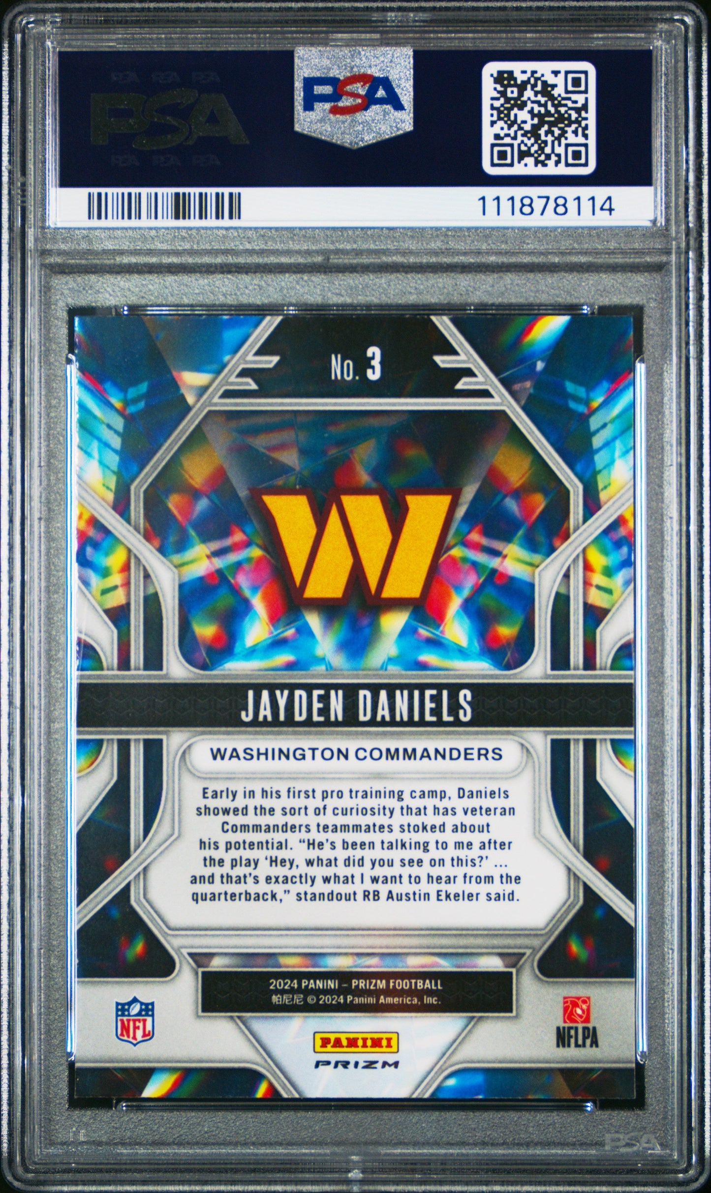 Graded 2024 Panini Prizm Jayden Daniels #3 Prizmatic Green Prizm Rookie RC Football Card PSA 10 Gem Mint