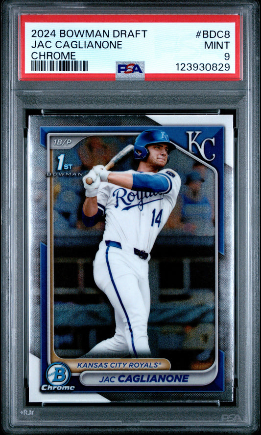 Graded 2024 Topps Bowman Draft Jac Caglianone #BDC8 Chrome Rookie RC Baseball Card PSA 9 Mint