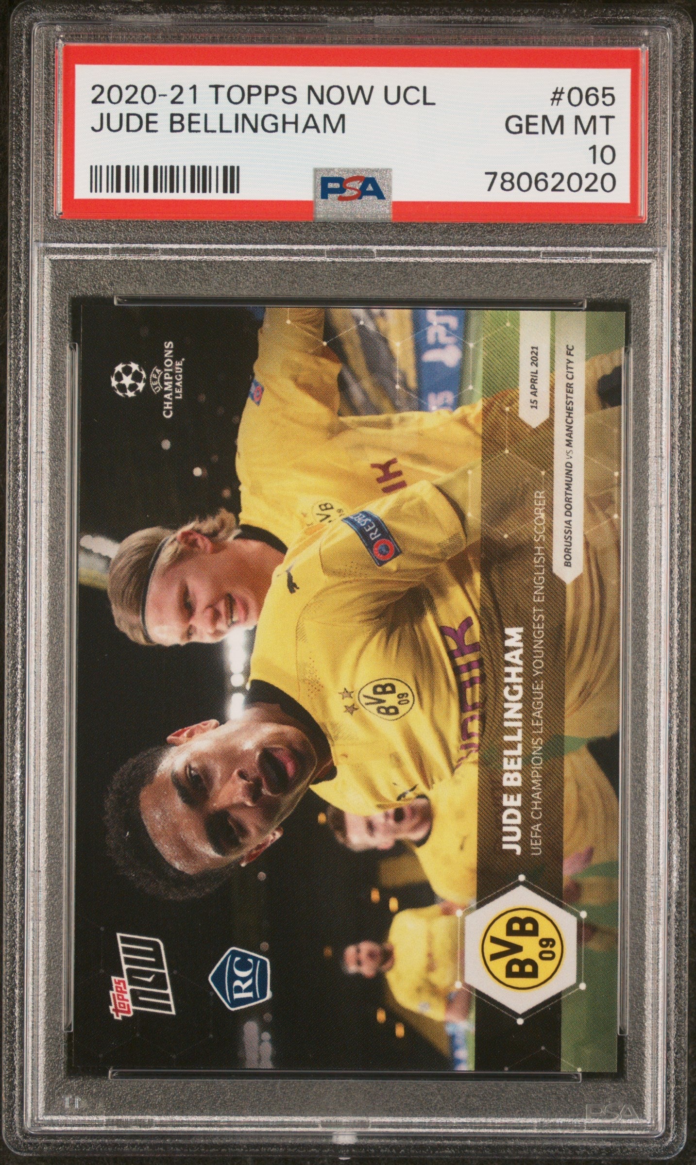 Graded 2020 Topps Now UCL Jude Bellingham #065 Rookie RC Soccer Card PSA 10 Gem Mint