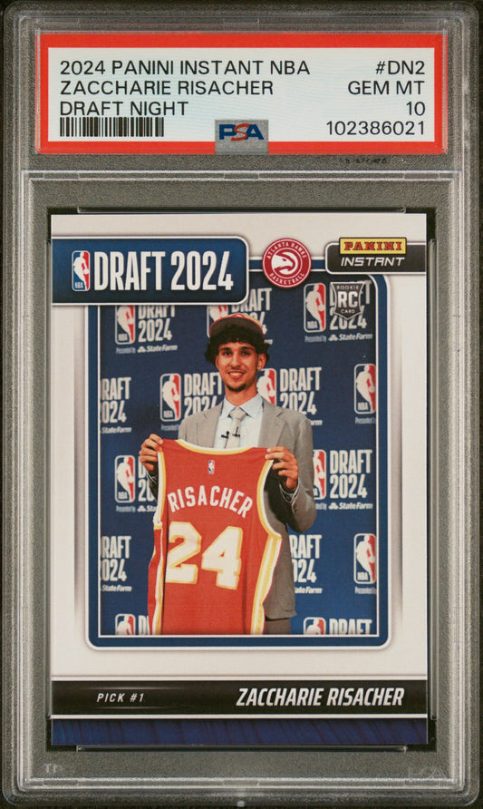 Graded 2024 Panini Instant NBA Zaccharie Risacher #DN2 Draft Night Rookie RC Basketball Card PSA 10 Gem Mint
