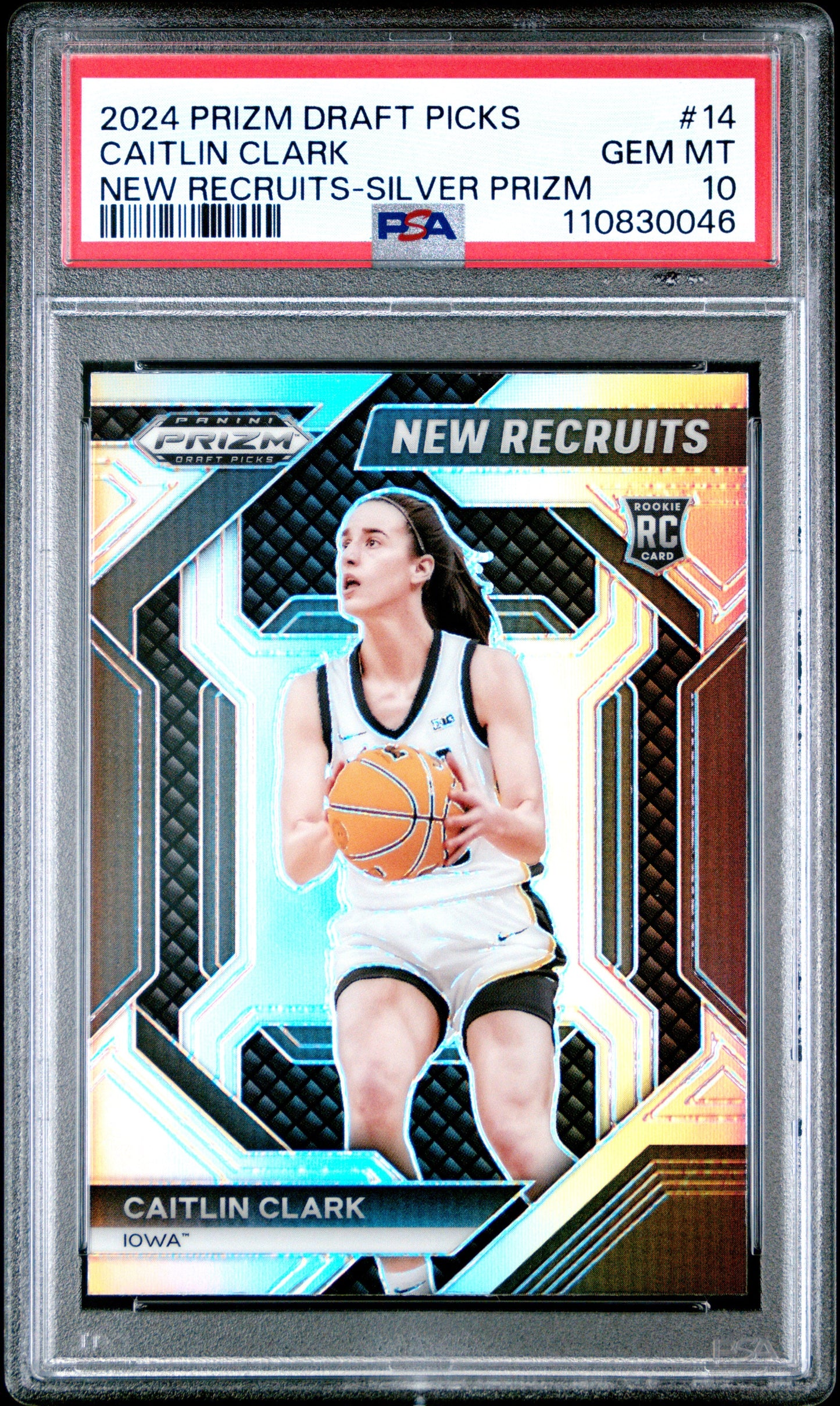 Graded 2024 Panini Prizm Draft Picks Caitlin Clark #14 New Recruits Silver Prizm Rookie RC Basketball Card PSA 10 Gem Mint