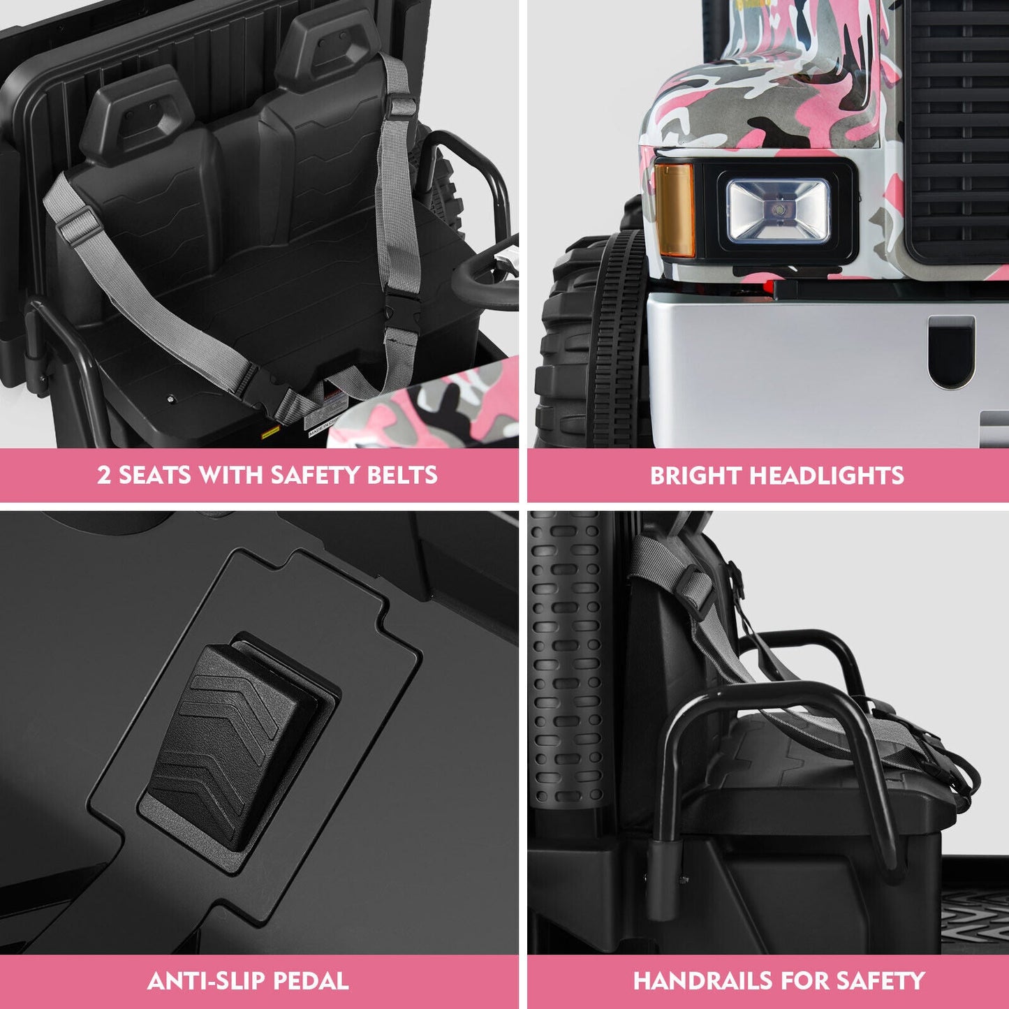 Camo Pink Ride-On Tractor with Trailer, Dump Bed, Bluetooth, and Remote Control - 3 Speed Options