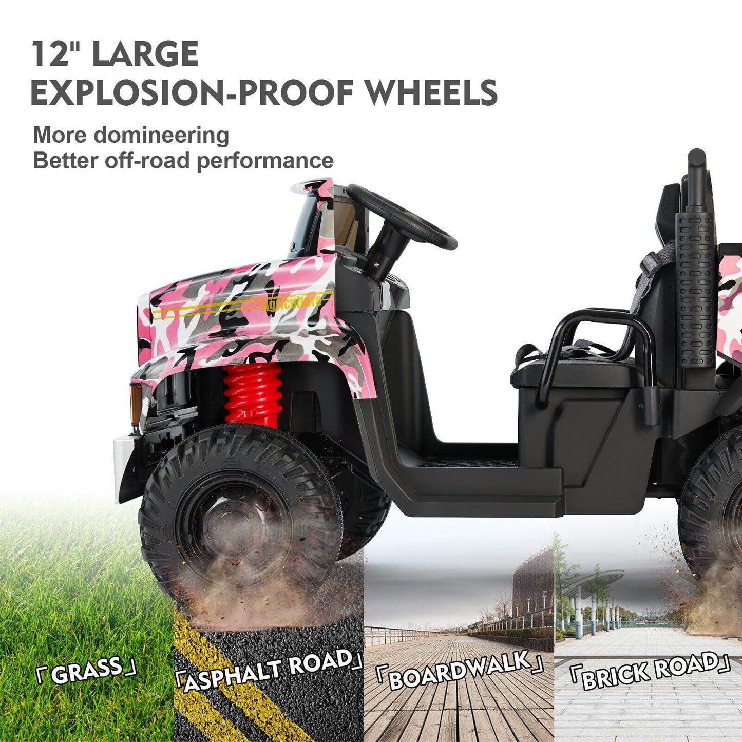 Camo Pink Ride-On Tractor with Trailer, Dump Bed, Bluetooth, and Remote Control - 3 Speed Options