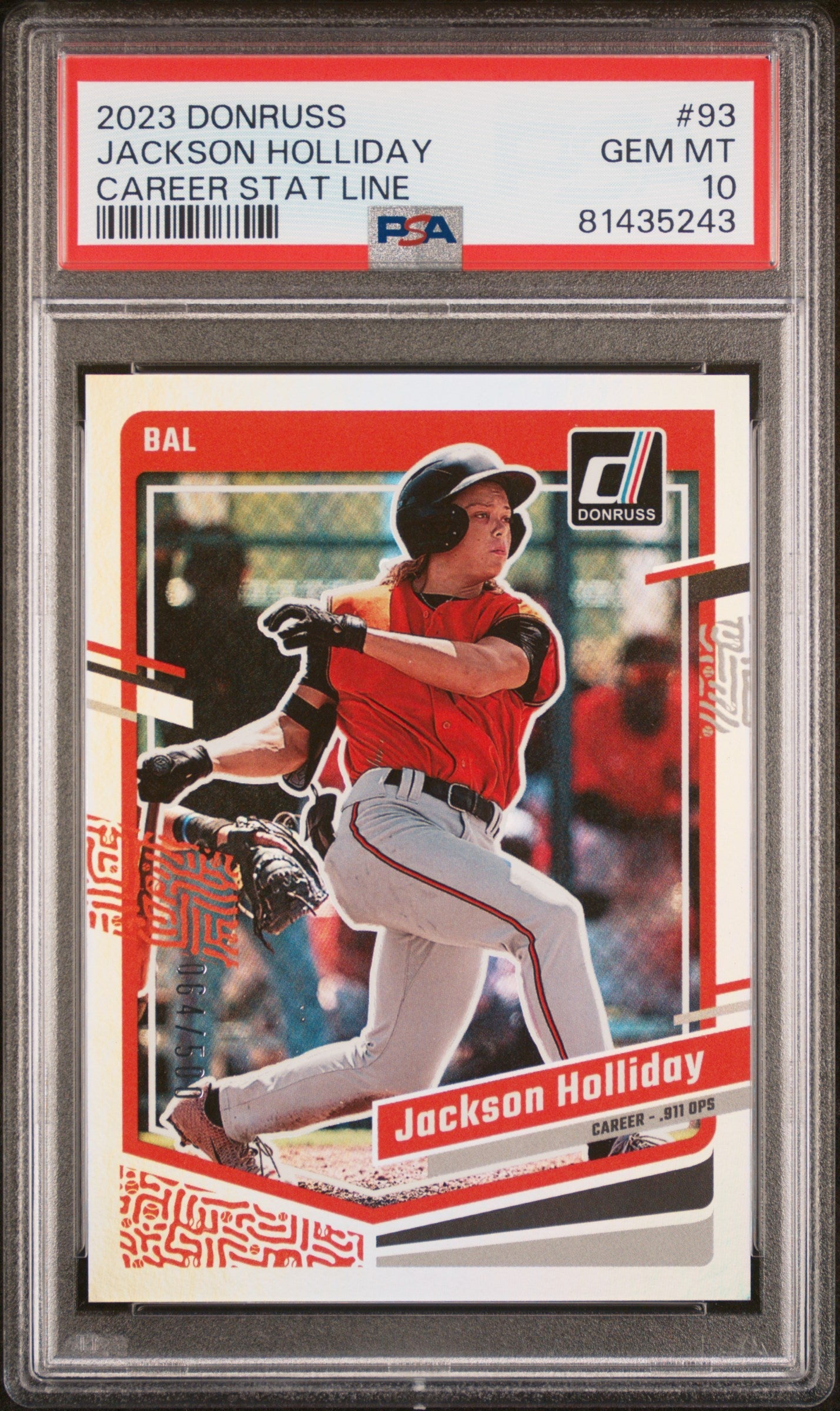 Graded 2023 Panini Donruss Jackson Holliday #93 Career Stat Line Rookie RC Baseball Card PSA 10 Gem Mint - Golden Apple Comics