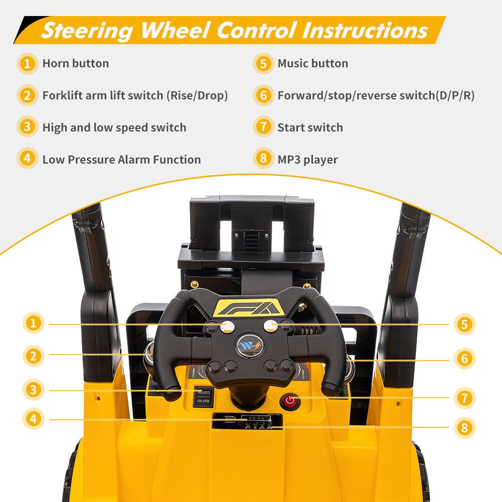 12V Ride-On Forklift Car with Liftable Fork and Pallet Tent