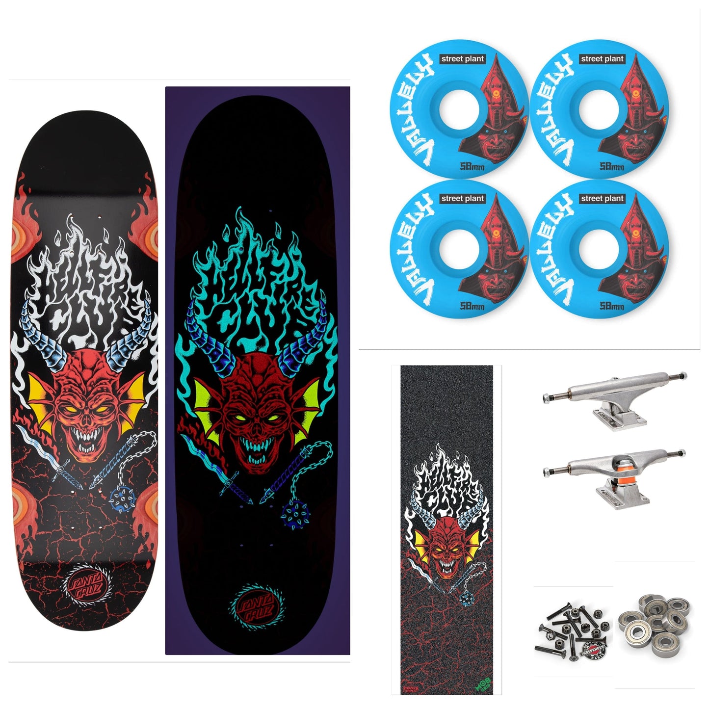 SANTA CRUZ x STRANGER THINGS HELLFIRE CLUB FLAMES 9" COMPLETE SKATEBOARD