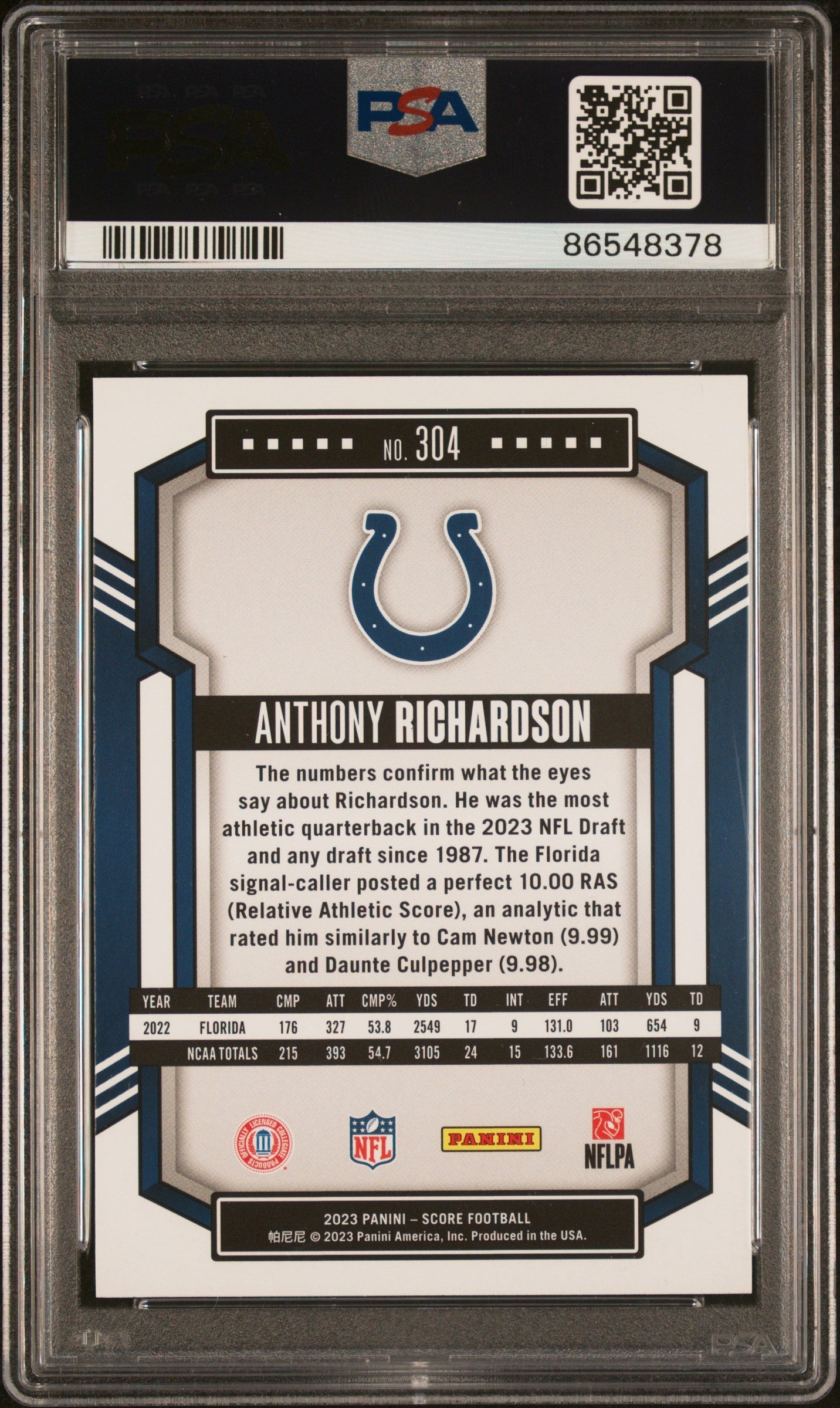Graded 2023 Panini Score Anthony Richardson #304 Orange Rookie RC Football Card PSA 10 Gem Mint - Golden Apple Comics