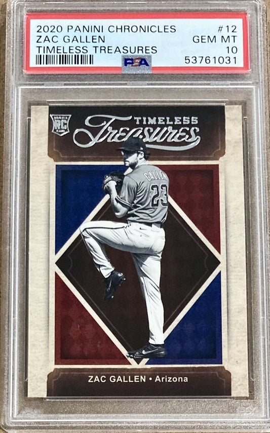 Graded 2020 Panini Chronicles Zac Gallen #12 Timeless Treasures Rookie RC Baseball Card PSA 10 Gem Mint