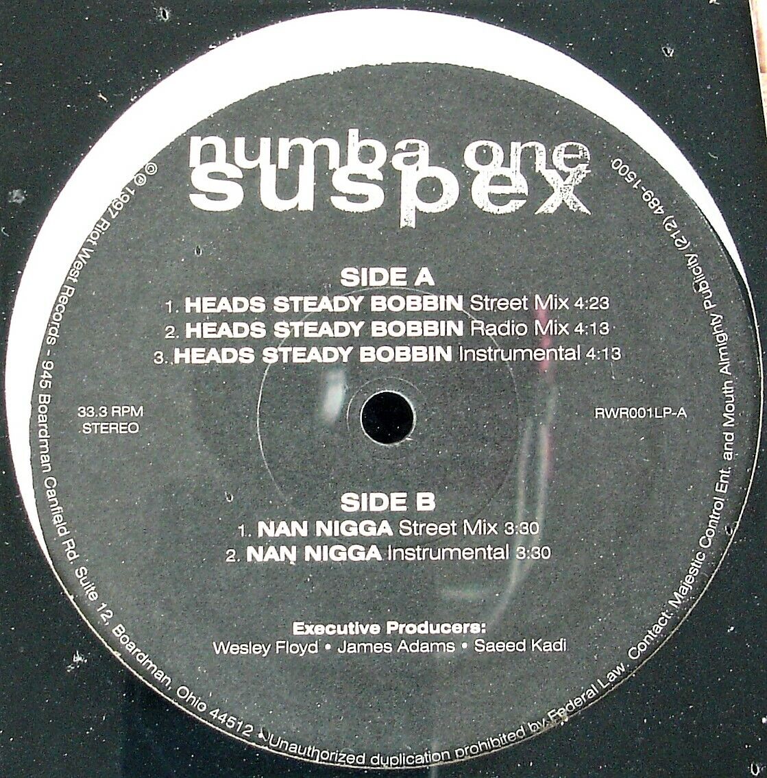 Numba One Suspex – Heads Steady Bobbin / Nan N**ga Vinyl LP Record *USED 1997 RELEASE*